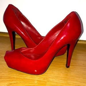Red ALDO Branded Square Toe Heels Size EUR 37 (US 6.5)